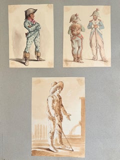 Fine English School Ink & Watercolor Military & Figure Studies Group, circa 1800
