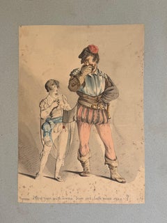 Fine English School Ink & Watercolor Theatrical Figures Comic Scene Characters