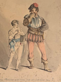 Fine English School Ink & Watercolor Theatrical Figures Comic Scene Characters