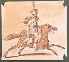 Fine English School Study of a Mounted Cavalry Officer on Galloping Horse
