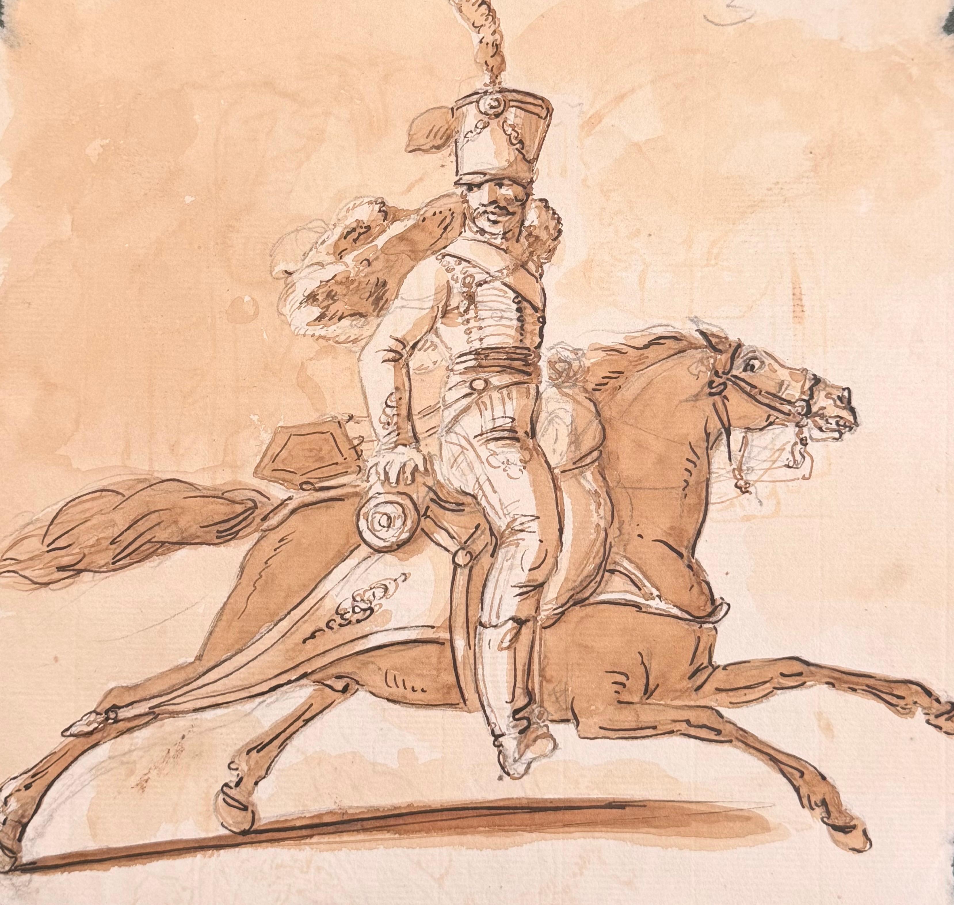 Fine English School Study of a Mounted Cavalry Officer on Galloping Horse