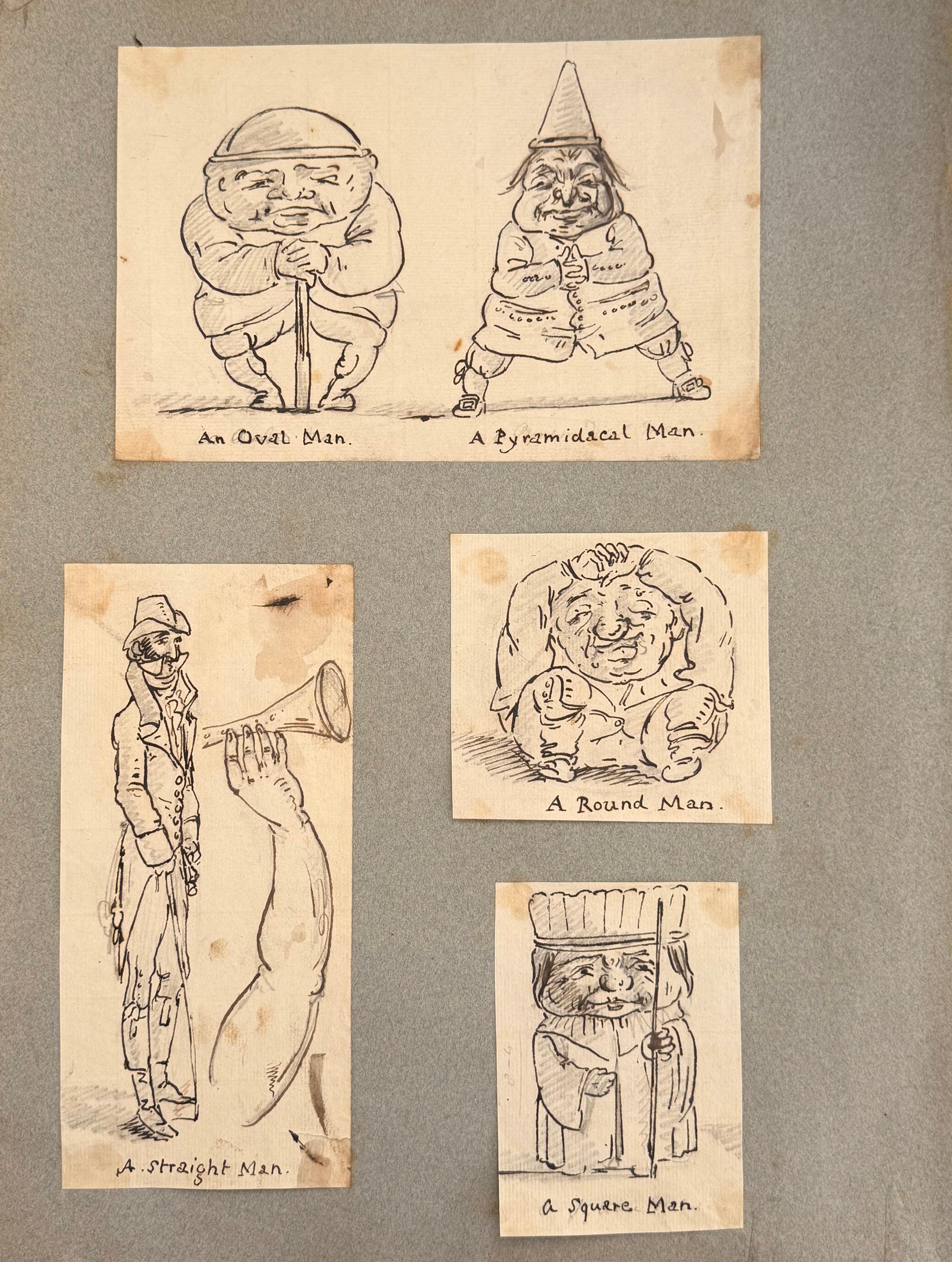 Humorous Georgian Figure Studies, English School Caricature Drawings