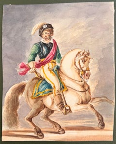Mounted Cavalier on a White Horse English School Equestrian Figure Study