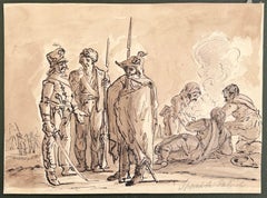 Soldiers and Camp Followers by a Fireside English School Figure Study