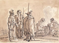 Soldiers and Camp Followers by a Fireside English School Figure Study