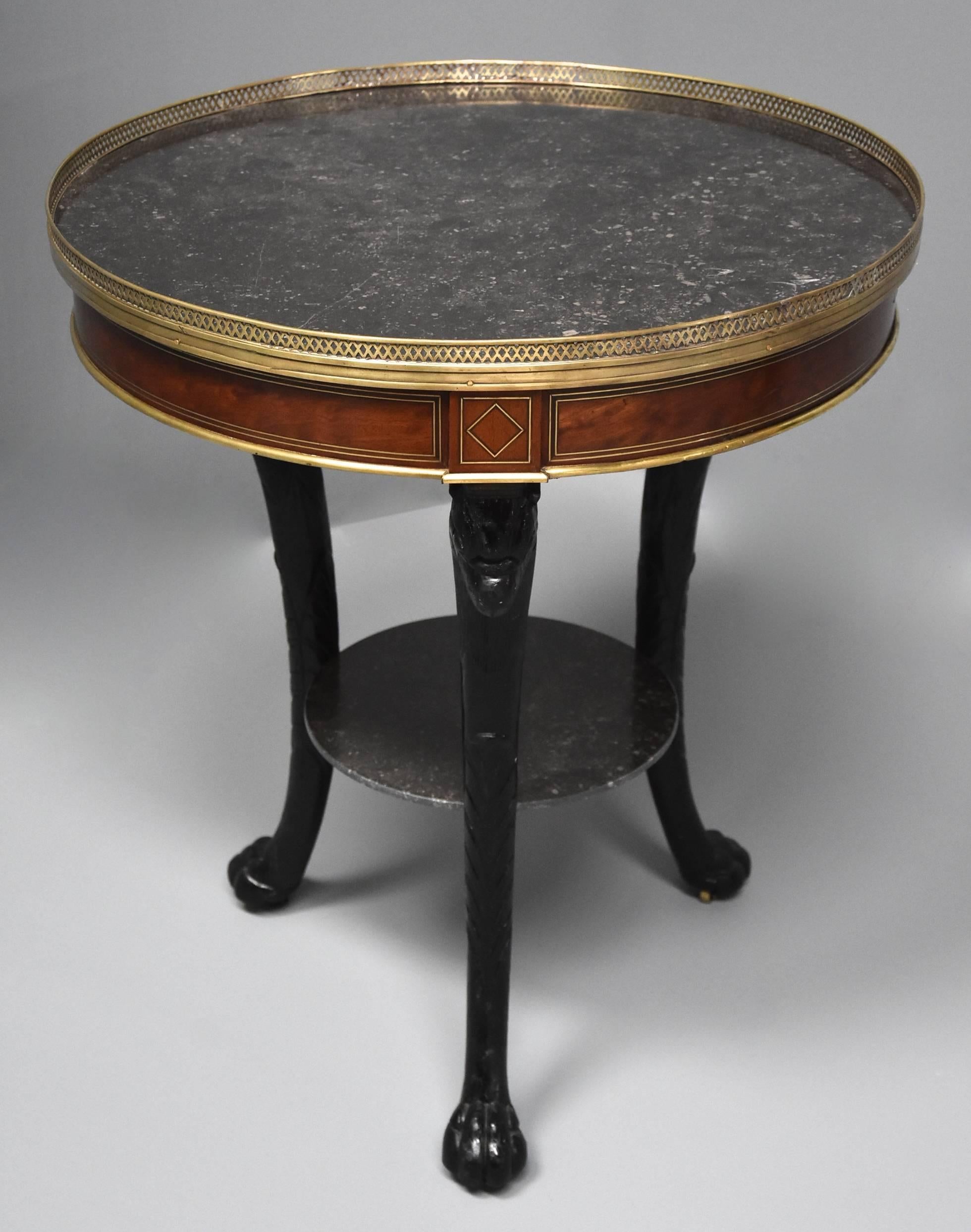 18th Century Late 18th-Early 19th Century French Empire Mahogany Black Marble Gueridon Table