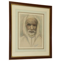 Late 19 Century French Exhibited Colored Pencil Drawing of a Arab Gentleman