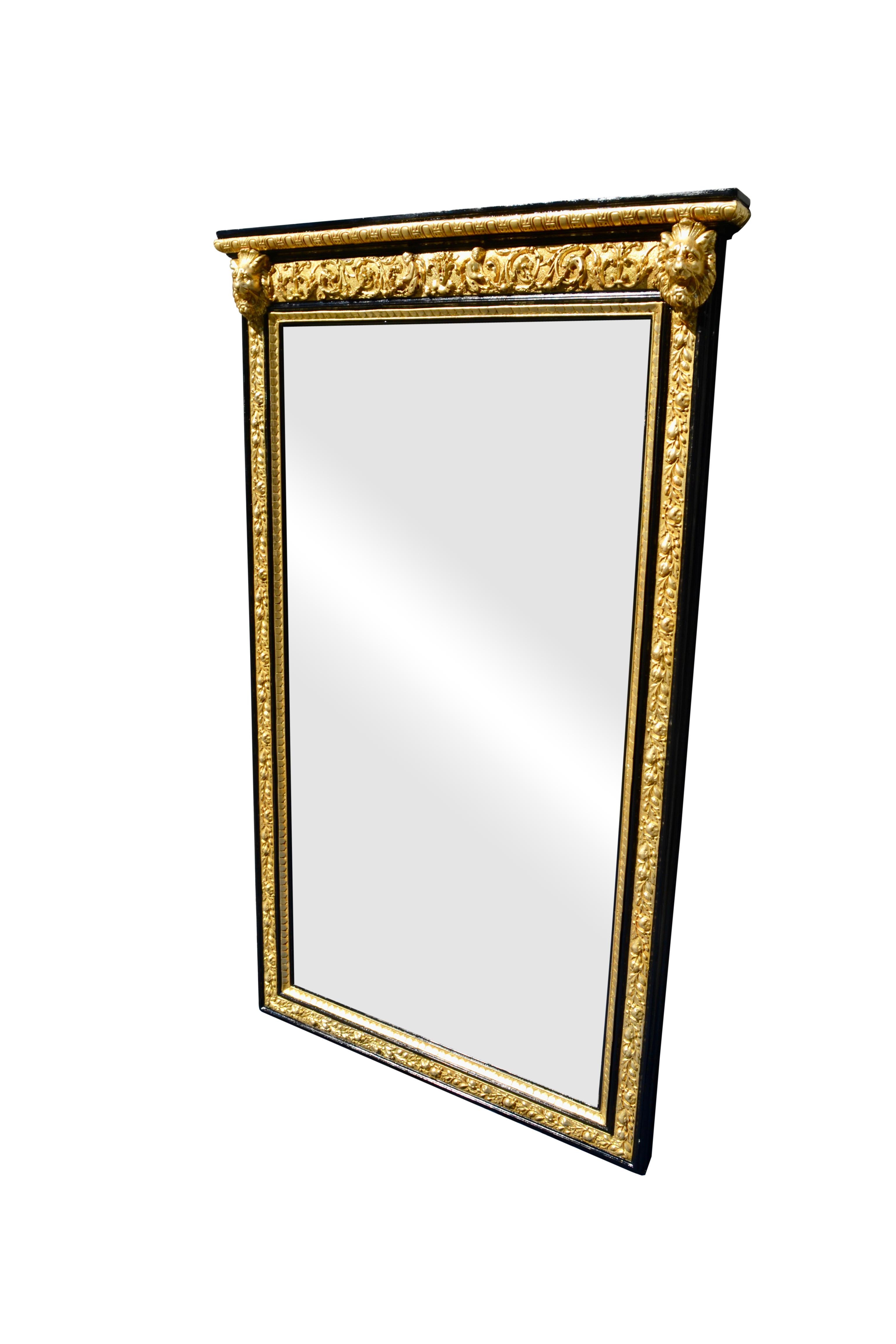 Mid/Late 19thC French Napoleon III Ebonized and Gilt Wood Mirror In Good Condition In Vancouver, British Columbia