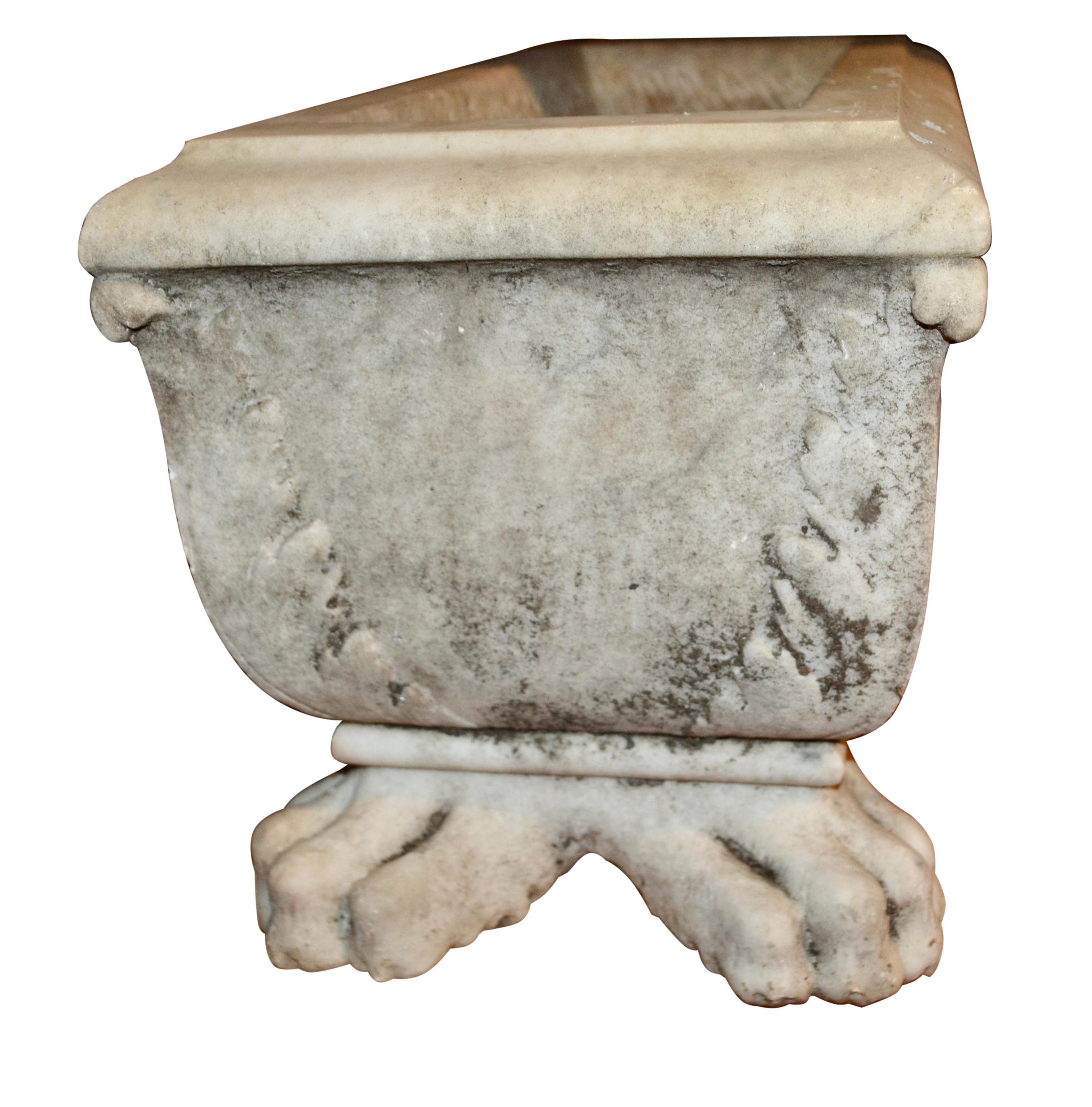 Greco Roman  Late 19 Century Italian Neo-Classical Carved Carrara Marble Planter  For Sale
