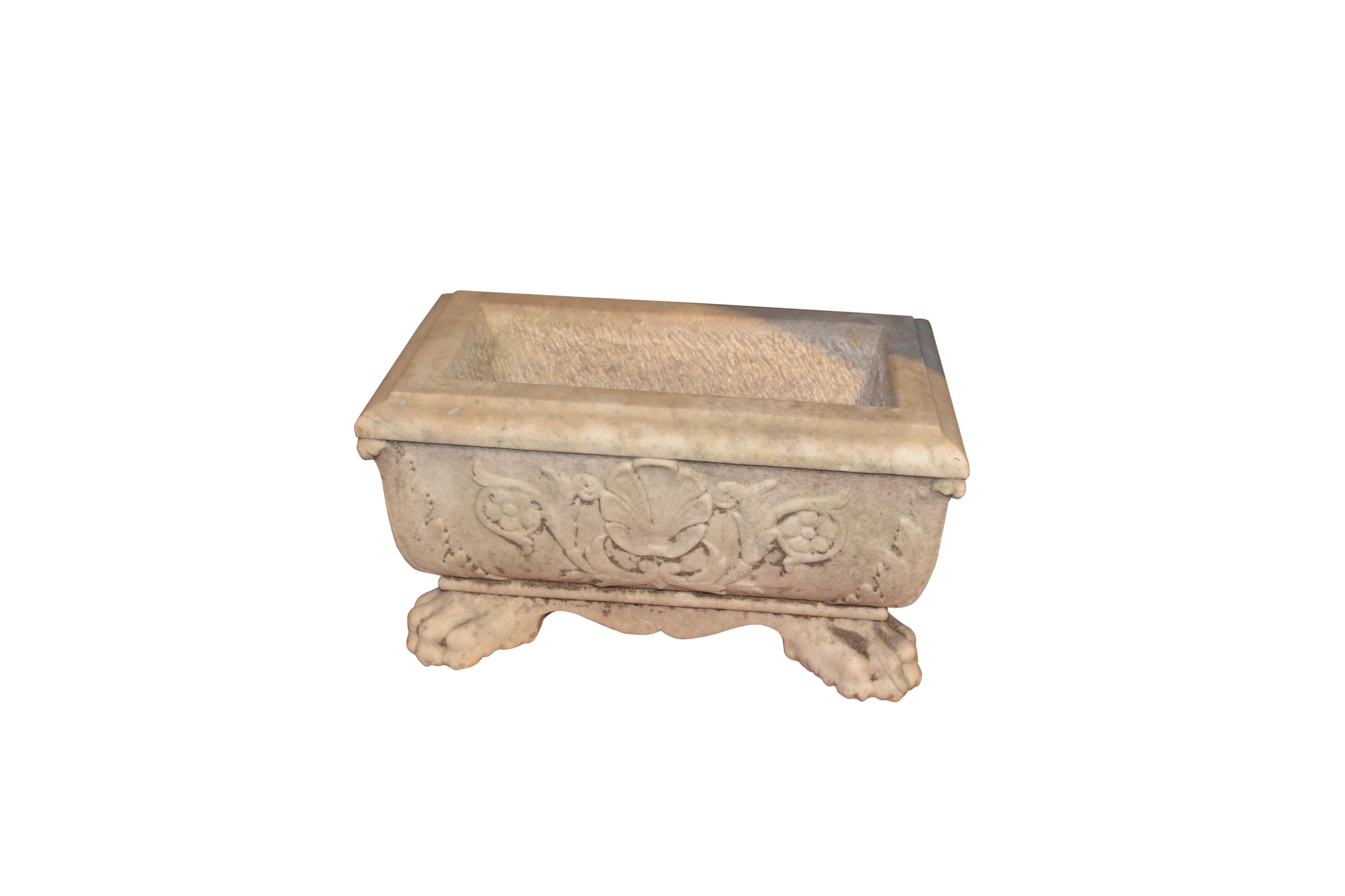 19th Century  Late 19 Century Italian Neo-Classical Carved Carrara Marble Planter  For Sale