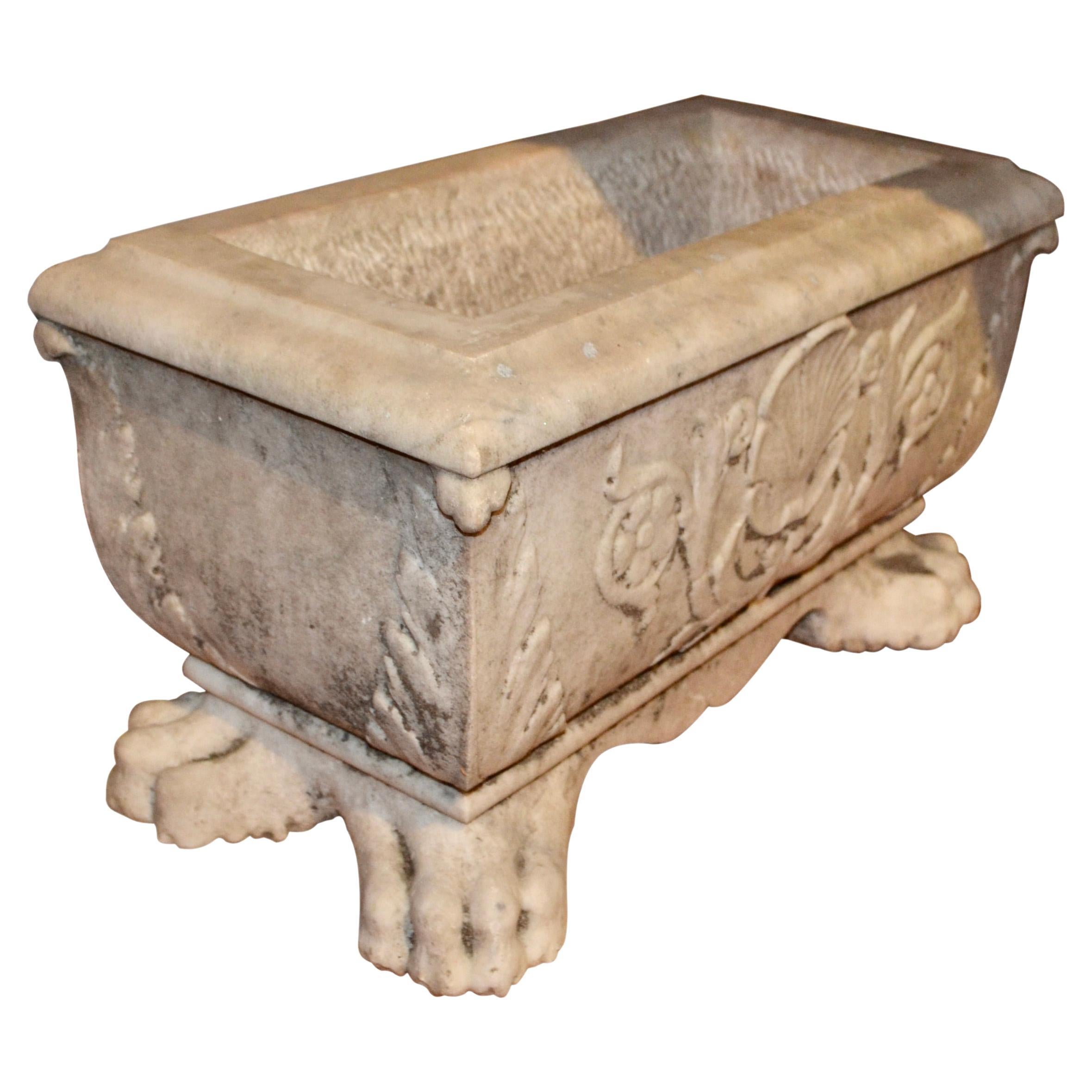  Late 19 Century Italian Neo-Classical Carved Carrara Marble Planter  For Sale