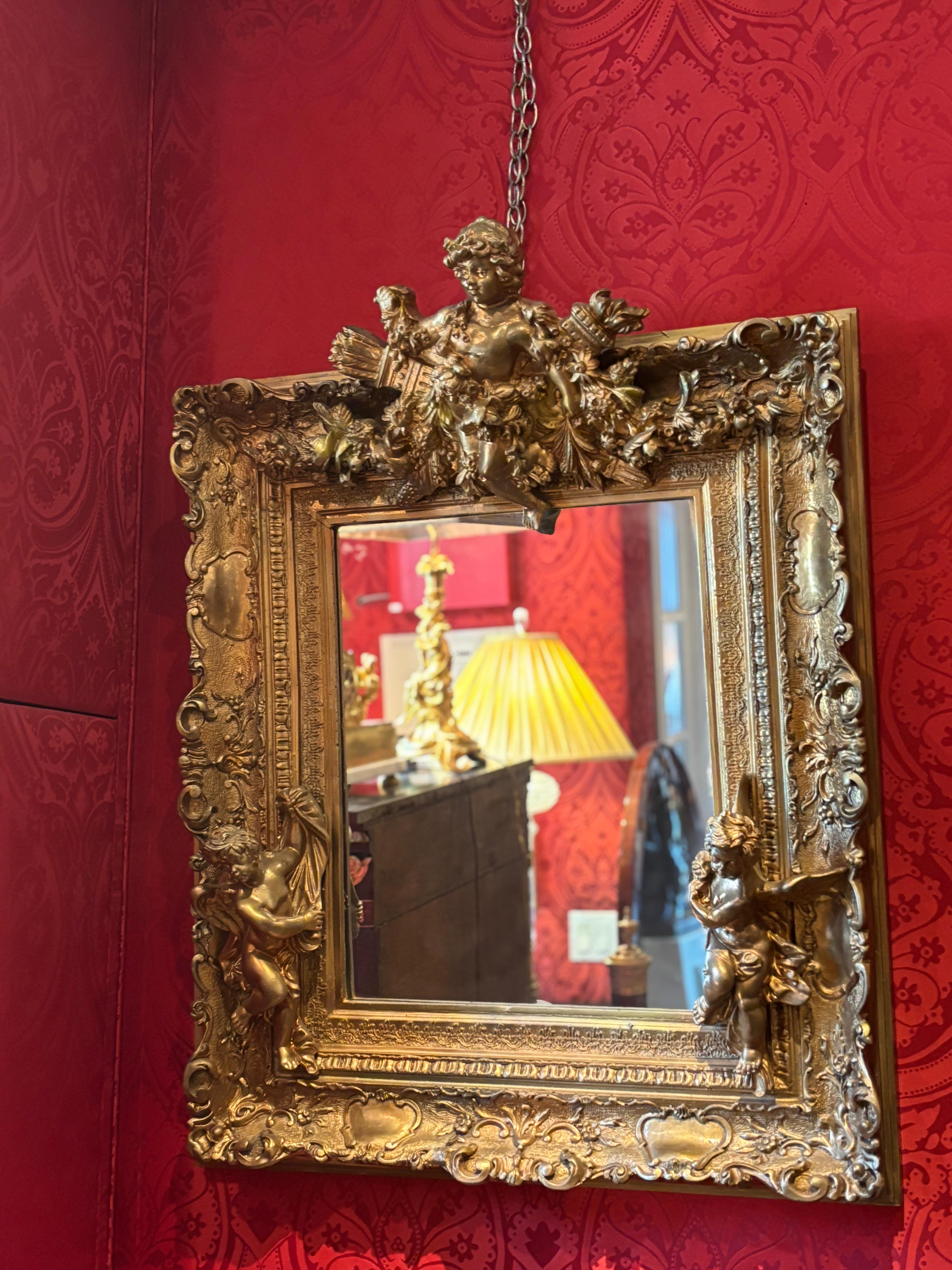 Specchio con cornice in legno dorato e gesso della fine del XIX secolo in stile rococò Napoleone III in vendita 6