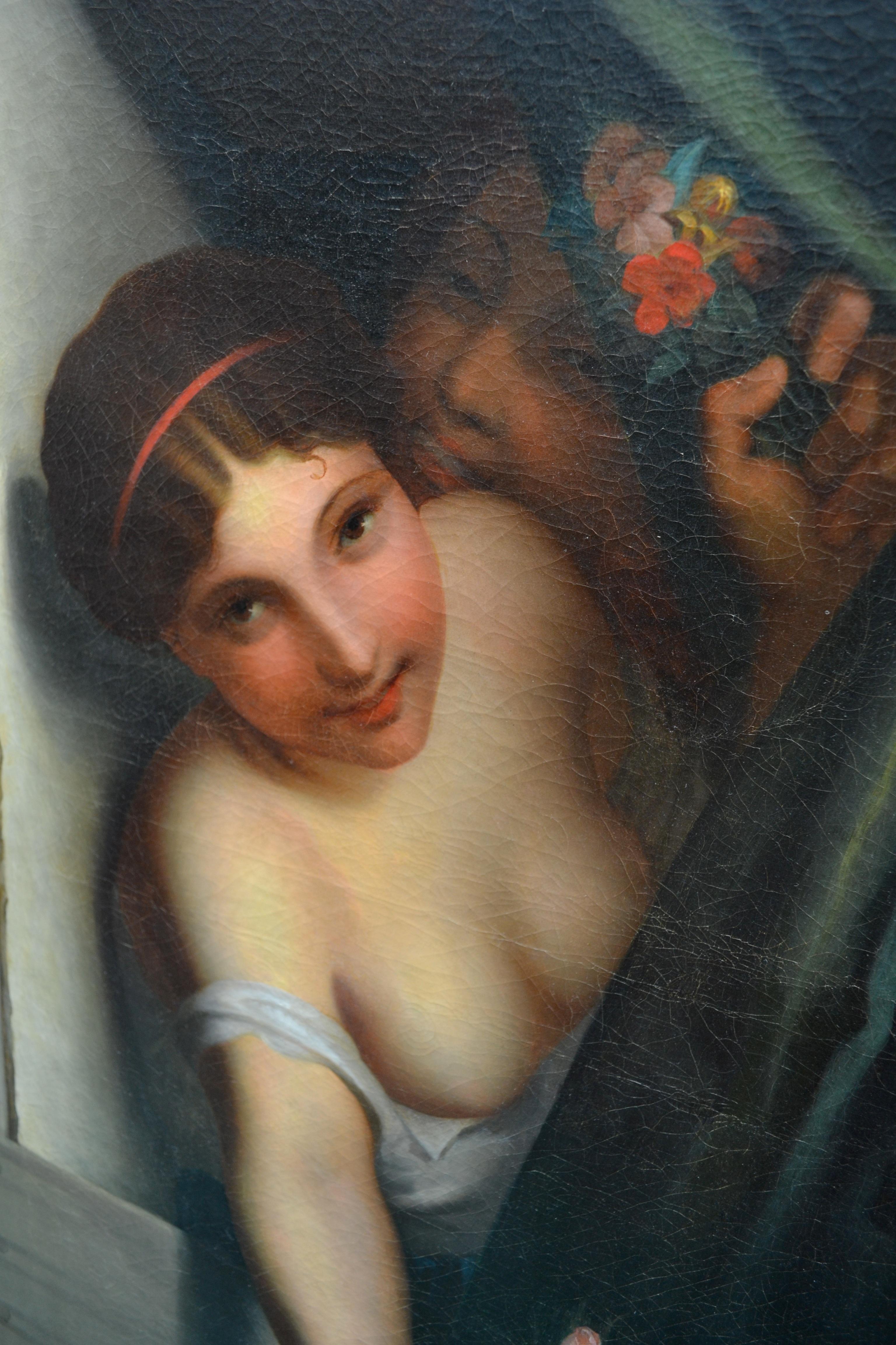 Late 19th Century Oil Painting Called ‘Le Bouton Rose’ by Emil Preuss In Good Condition For Sale In Vancouver, British Columbia