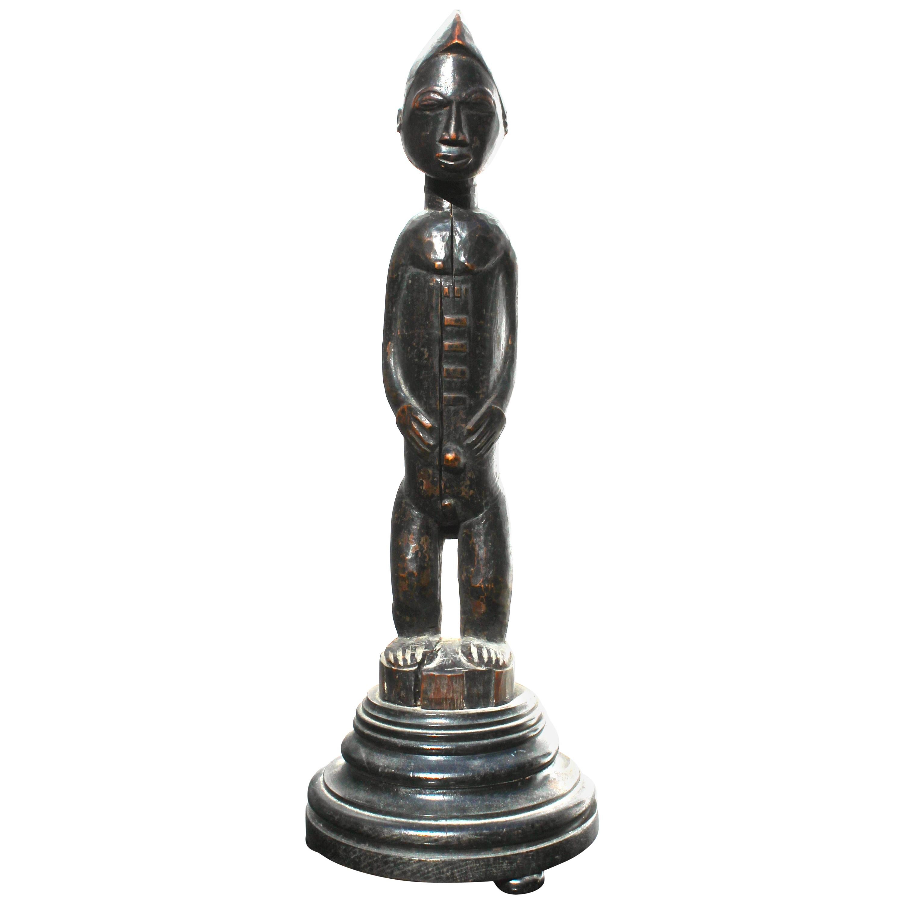 Late 19 Century Tribal Baule Male Figure with Period Mount African Art For Sale