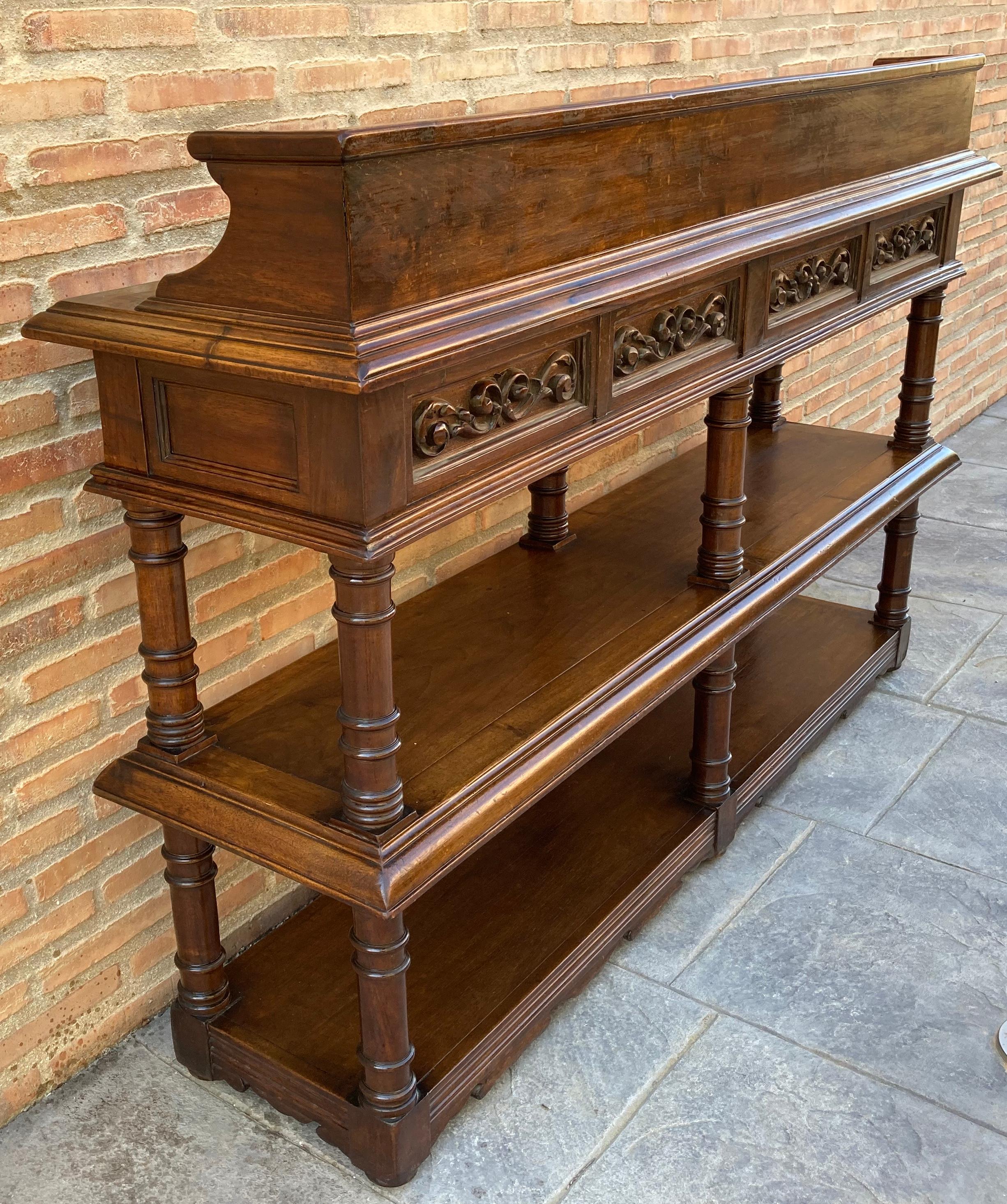 Victorian Late 19th Century Long Sideboard Antique French Renaissance Server Sideboard