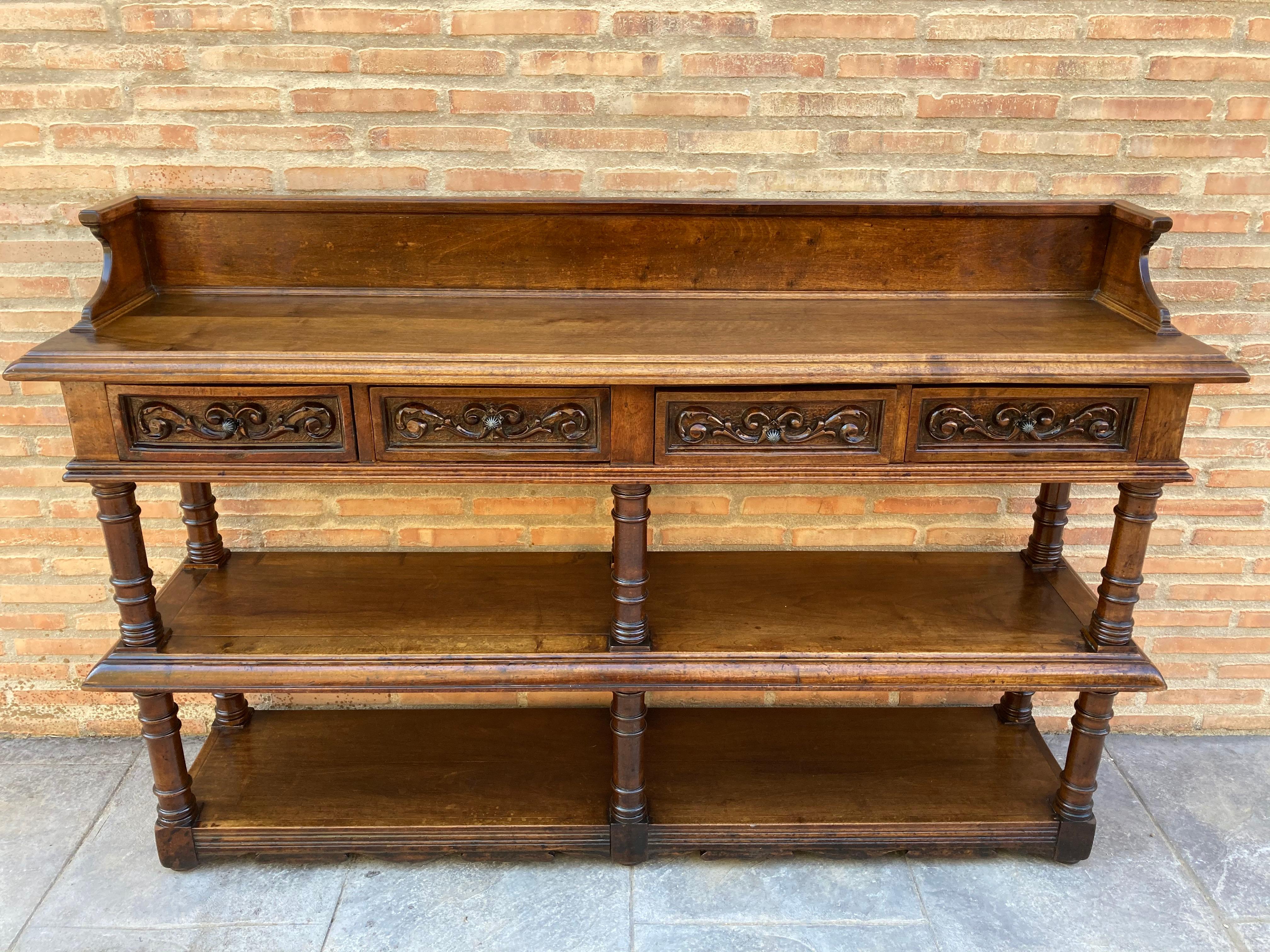 Spanish Late 19th Century Long Sideboard Antique French Renaissance Server Sideboard