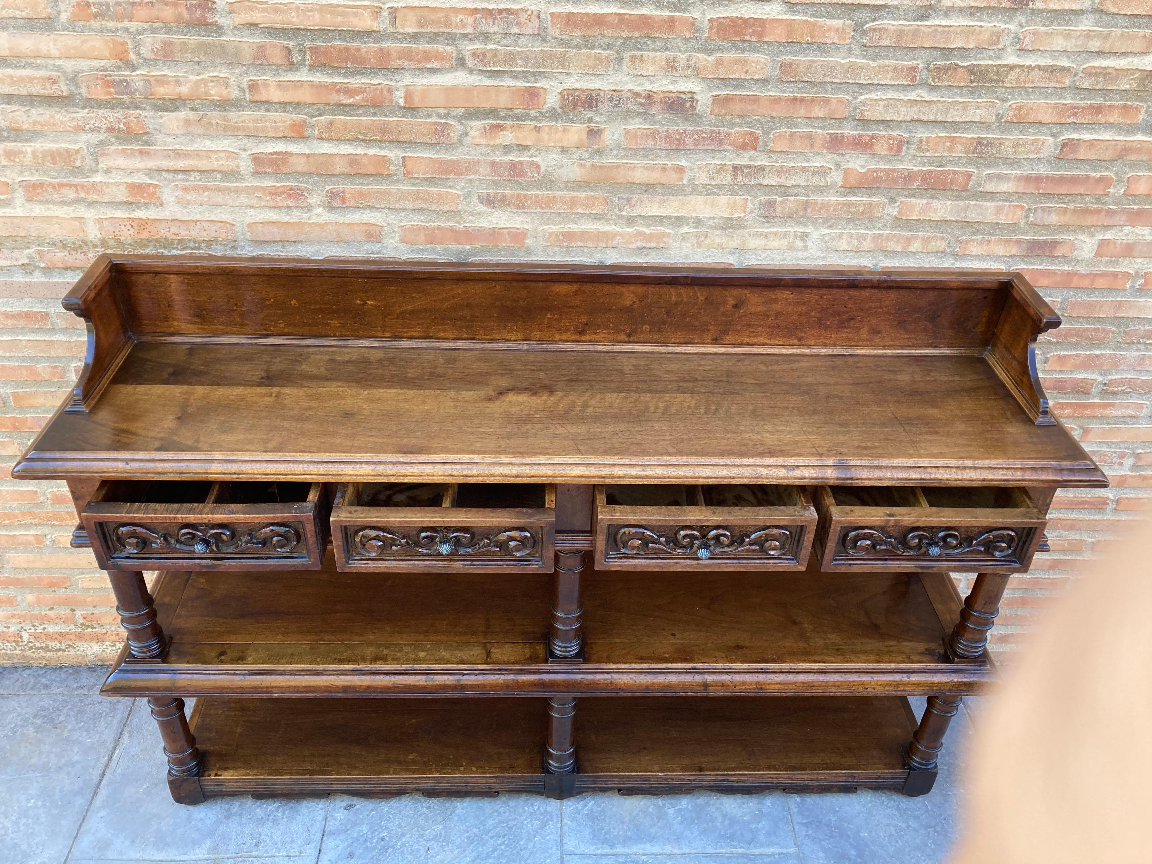 Late 19th Century Long Sideboard Antique French Renaissance Server Sideboard In Good Condition In Miami, FL