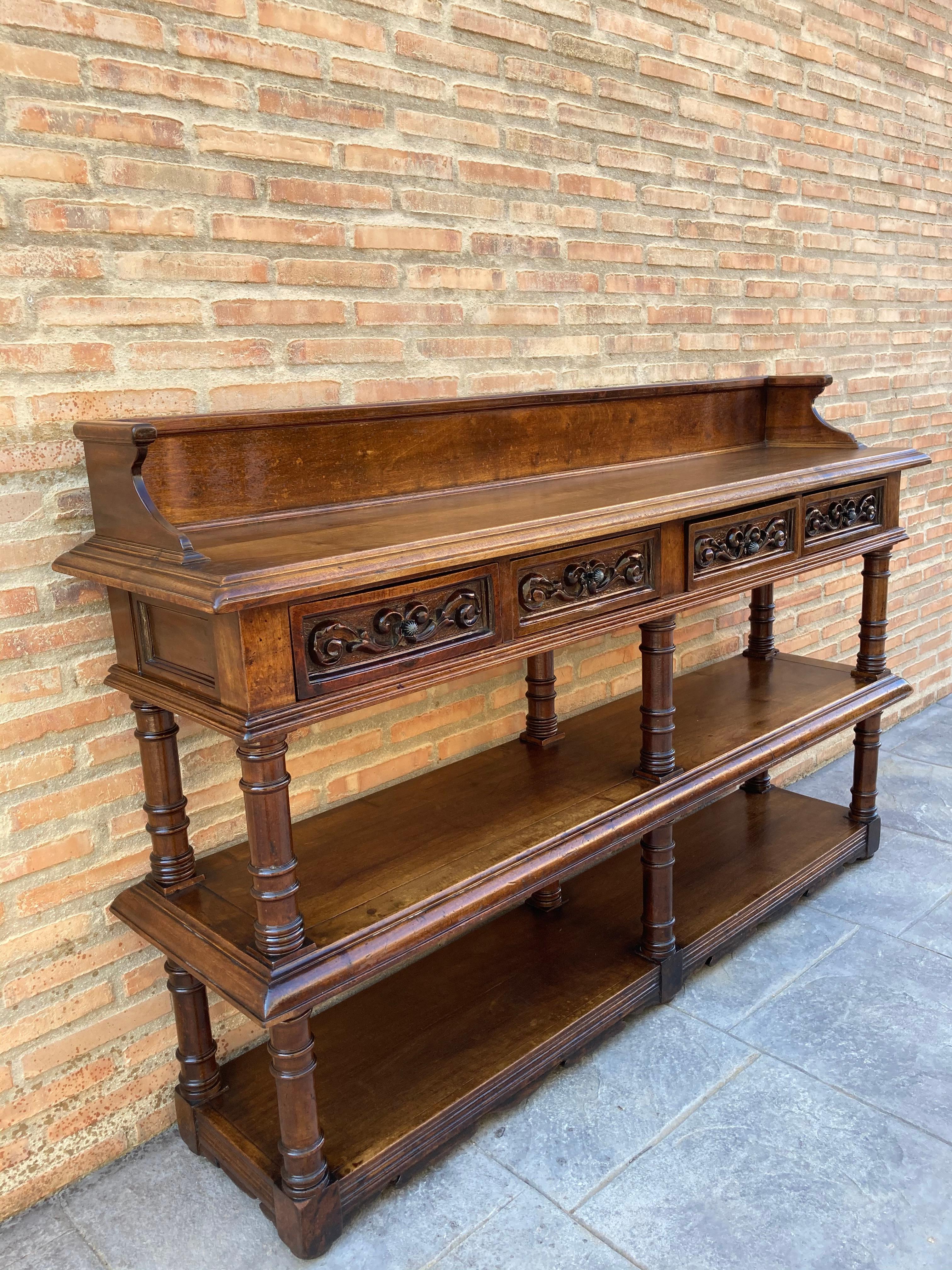 Walnut Late 19th Century Long Sideboard Antique French Renaissance Server Sideboard