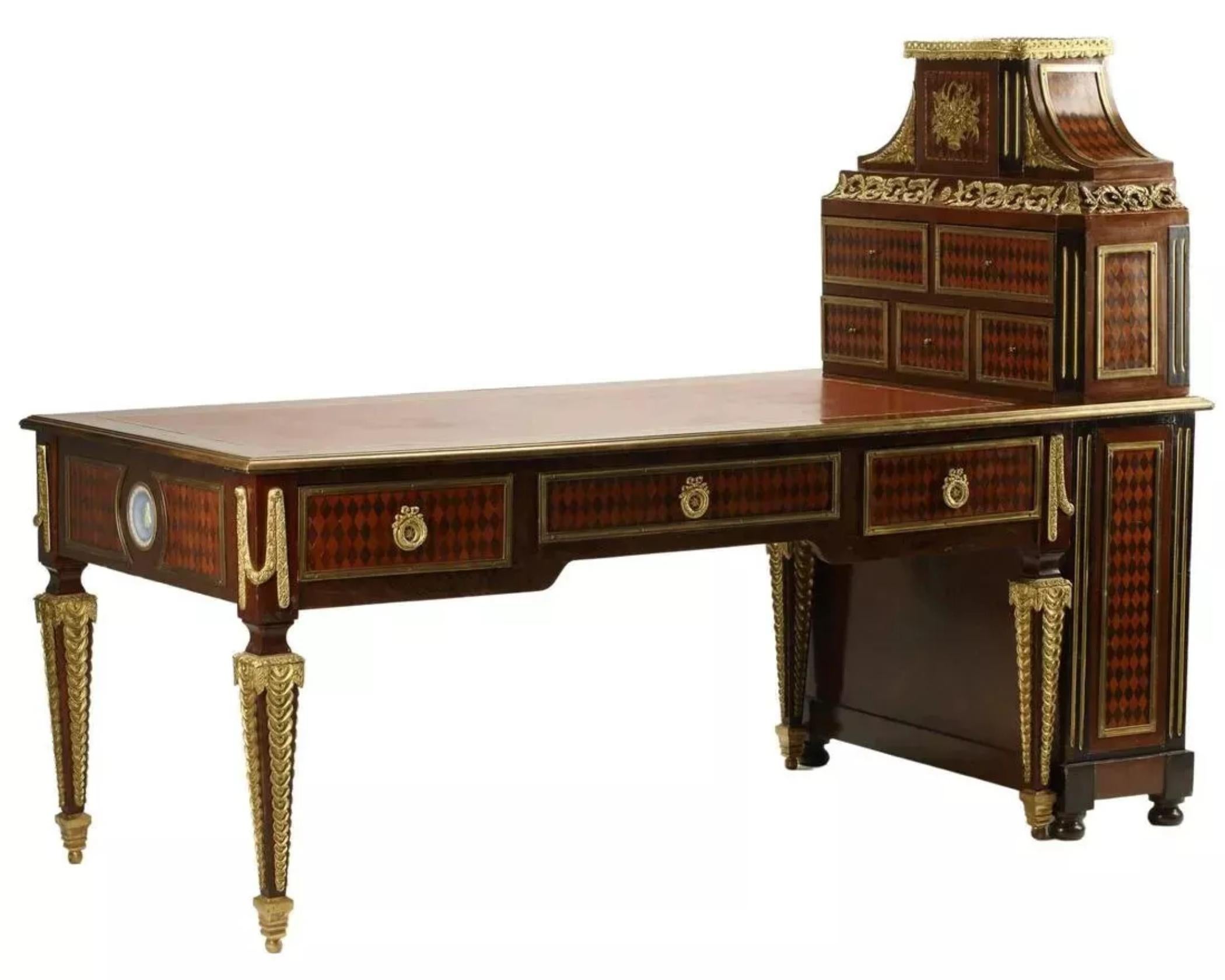 Similoro Scrivania di fine '900 in stile Luigi XVI, con ormolatura, Bureau Plat, Cartonnier! in vendita