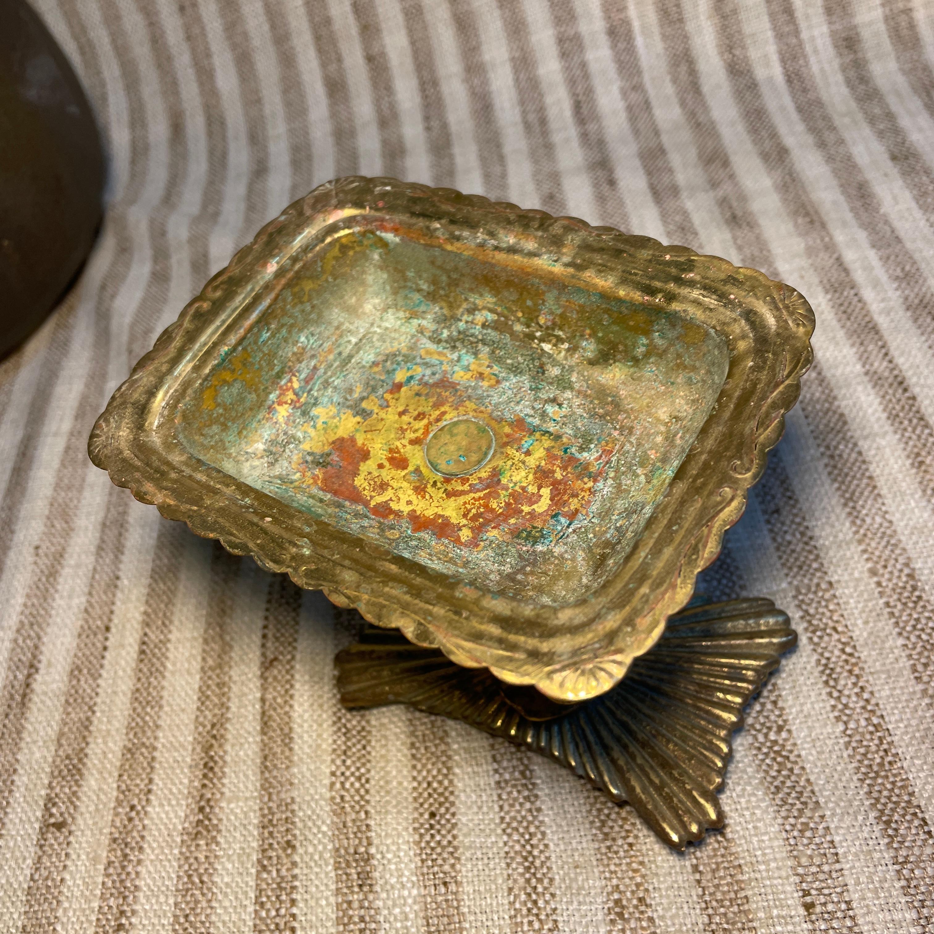 Mid-20th Century Late 1930s Art Deco Brass Plated Koi Fish Soap Dish