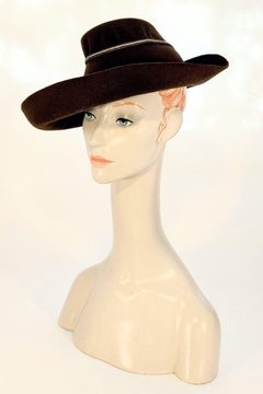 Late 1930s Brown Wool Felt, Wide Brimmed Hat with Corded Ivory Band