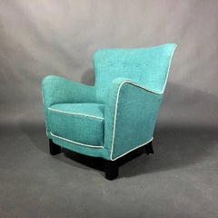 Late 1930s Danish Buttoned Armchair with Turquoise Upholstery