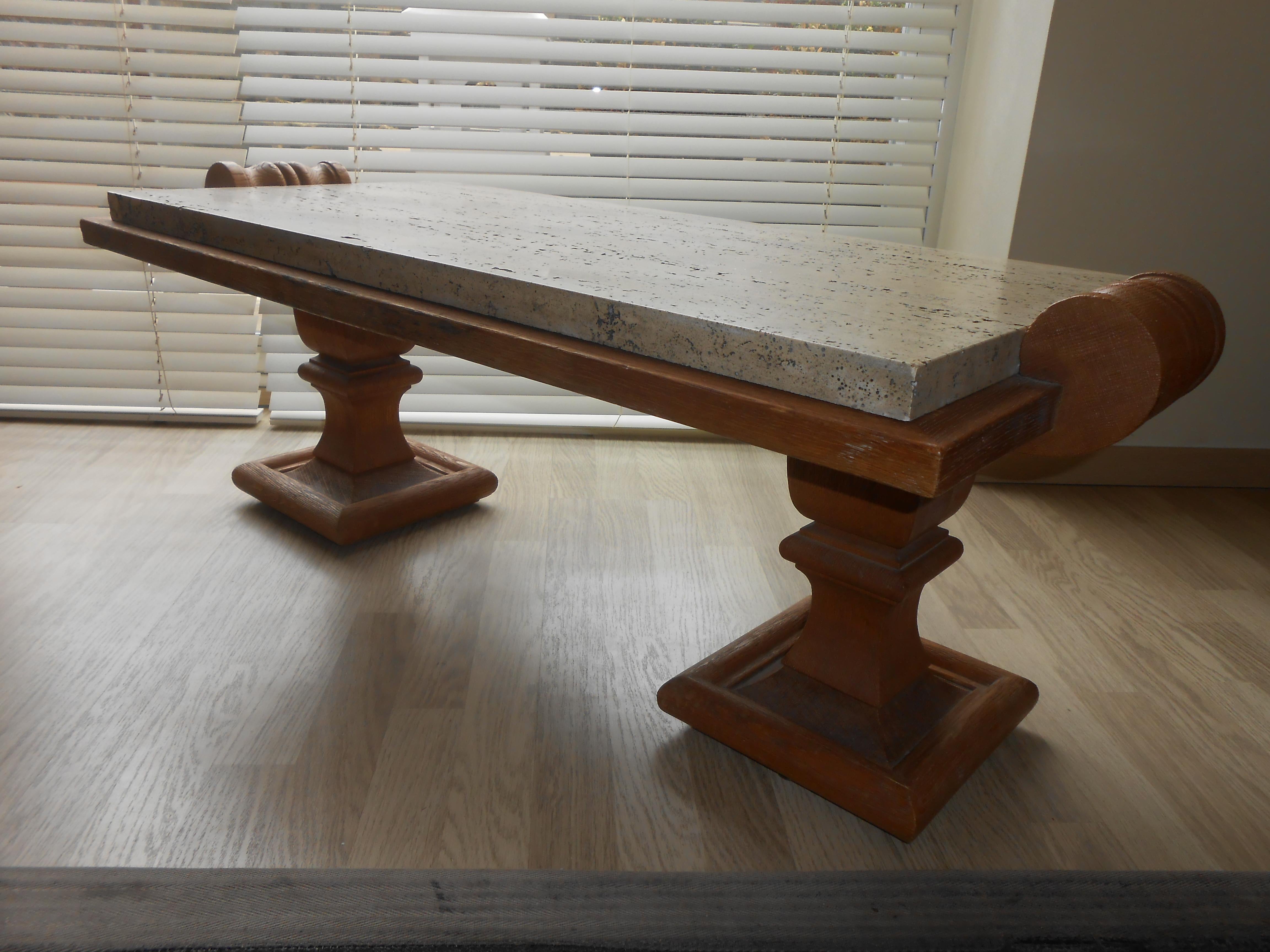 Sandblasted Late 1930s Oak Low Table by Jean-Charles Moreux, France 1938
