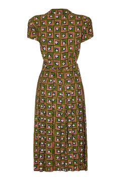 Ende der 1940er Jahre:: sehr frühes Suzy Perette Label Novelty Leaf Print Rayon Dress