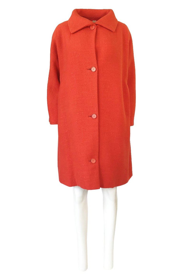 Late 1950s, Early 1960 Eisa by Cristóba Balenciaga Couture Orange Coat ...