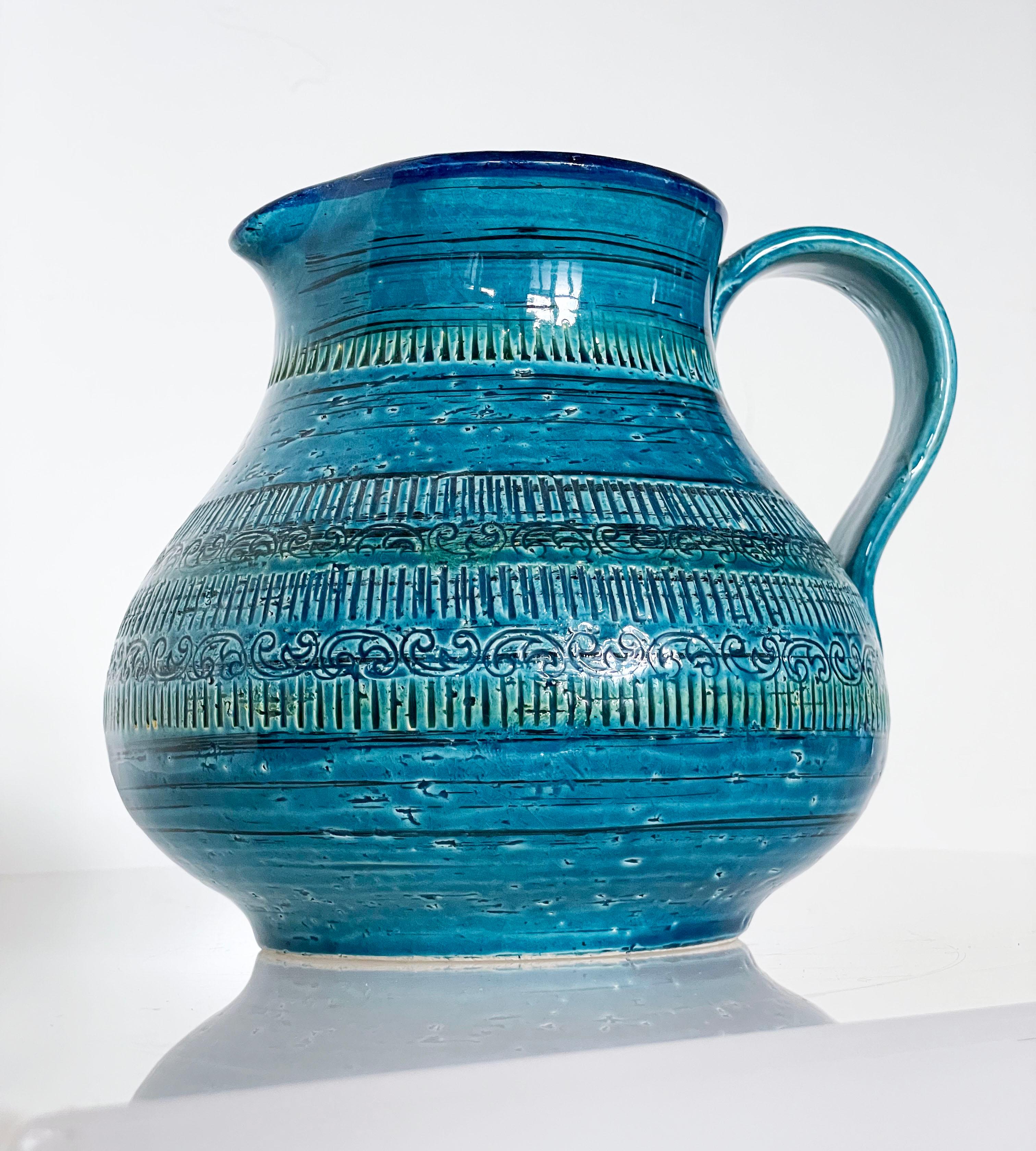 Mid-Century moderno Caraffa da acqua blu Aldo Londi Rimini per Bitossi, fine anni '50-inizio anni '60, Italia in vendita