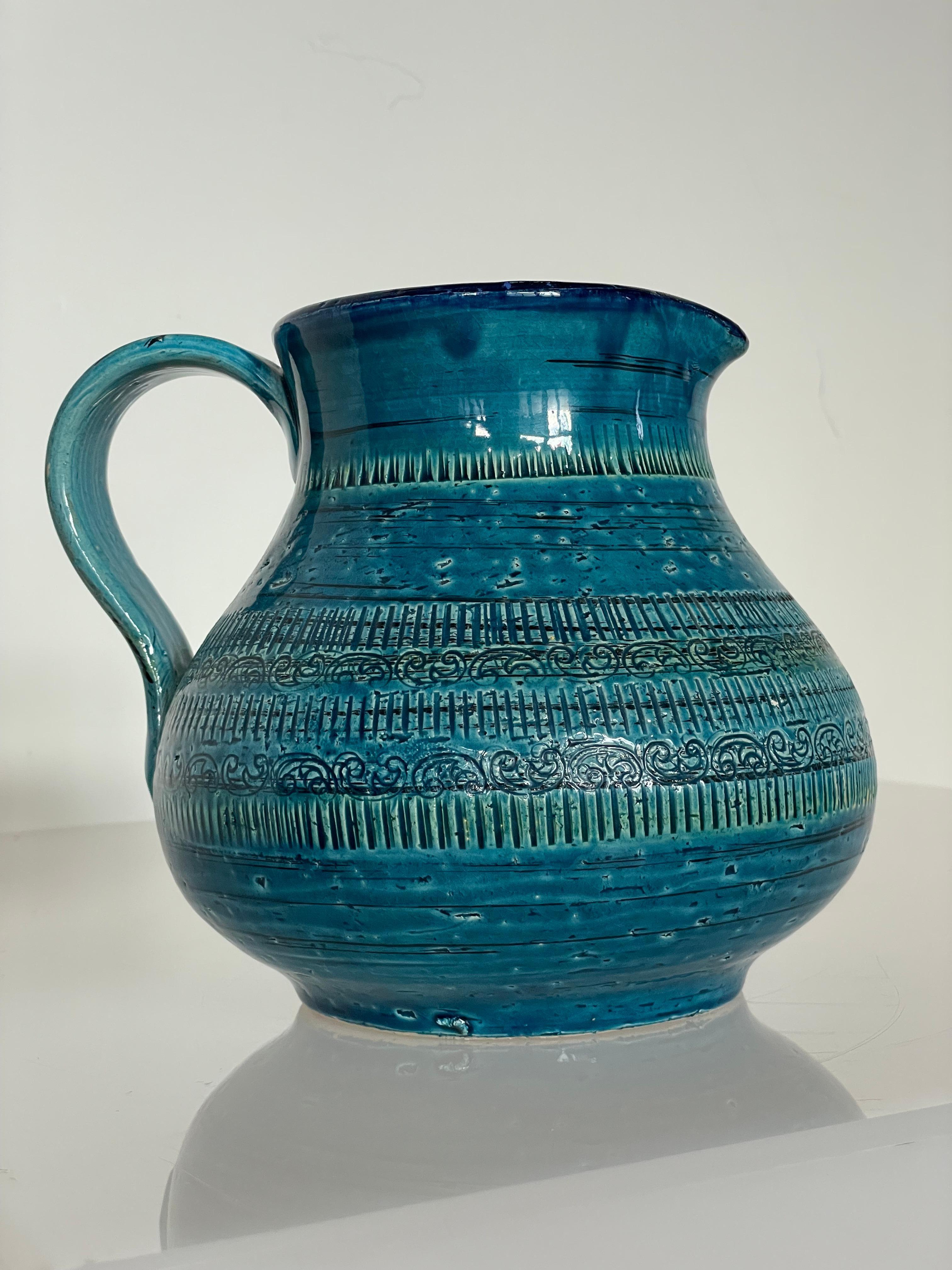 XX secolo Caraffa da acqua blu Aldo Londi Rimini per Bitossi, fine anni '50-inizio anni '60, Italia in vendita