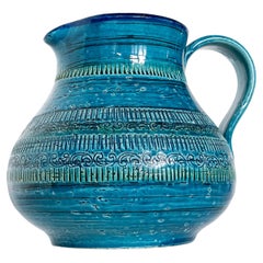 Late 1950’s - early 1960’s Aldo Londi Rimini Blue Water Jug for Bitossi, Italy