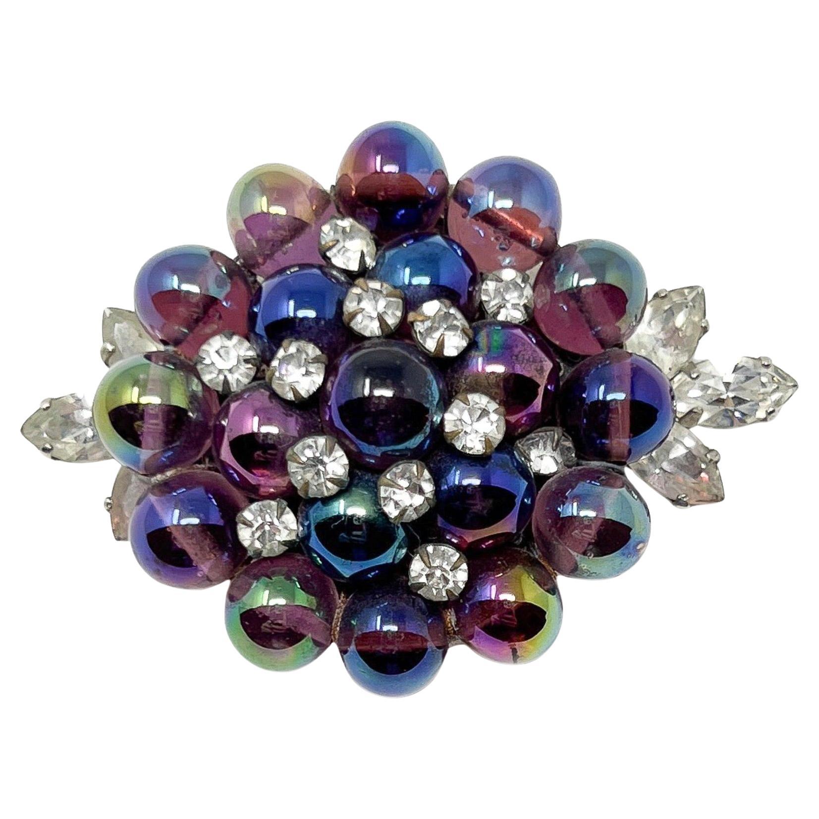 Late 1950s French Couture Vintage Glass and Rhinestone Fur Clip