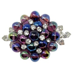 Fin des années 1950 Couture française Clip de fourrure vintage en verre et strass