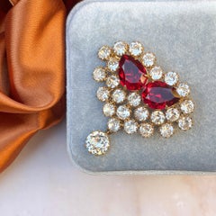 Late 1950s French Couture Vintage Ruby Rhinestone Brooch