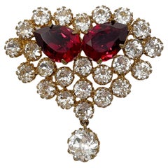 Late 1950s French Couture Vintage Ruby Rhinestone Brooch