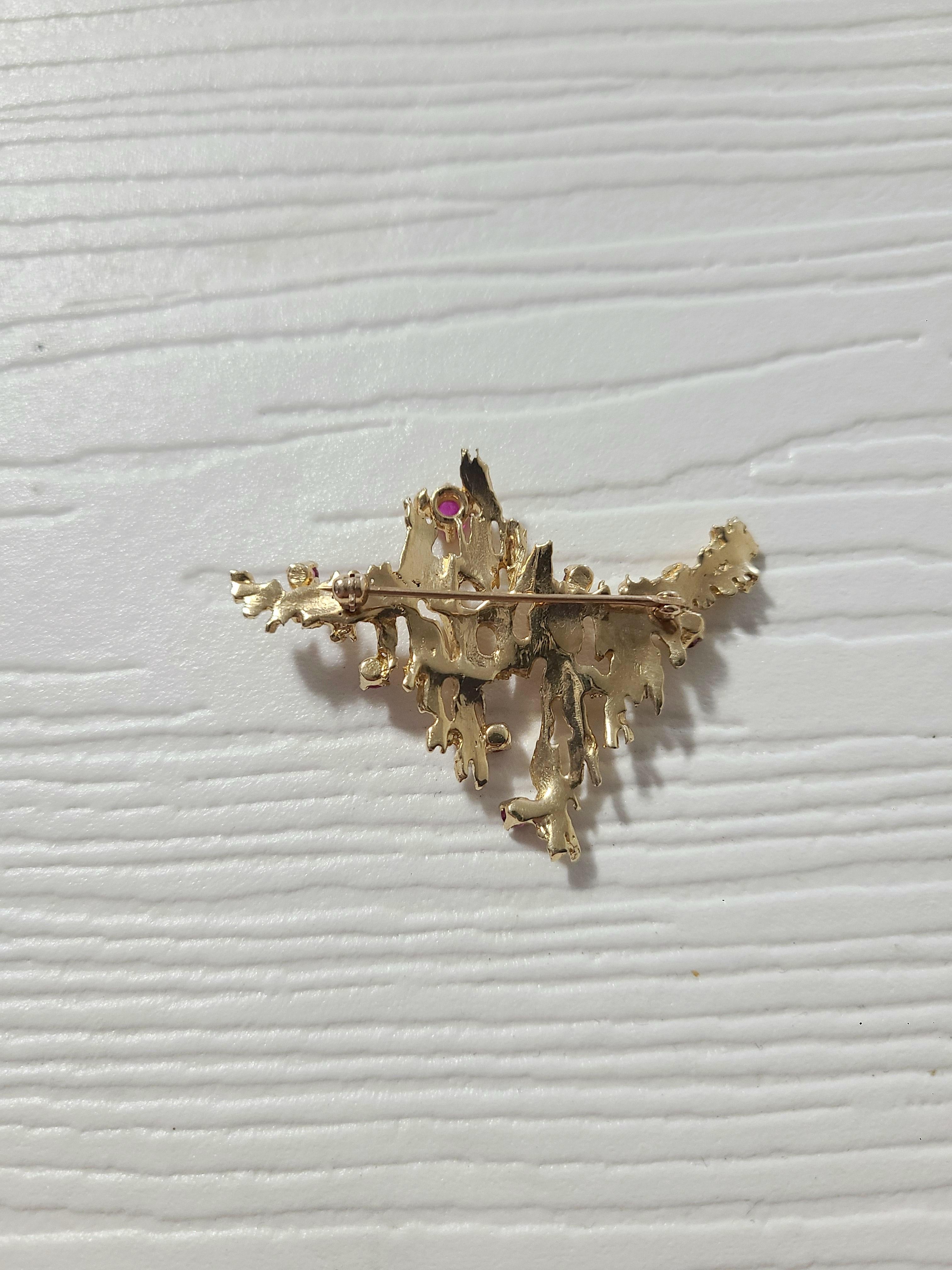 Contemporary Late 1950s Gold & Ruby Brutalist Walter Schleup Brooch  For Sale