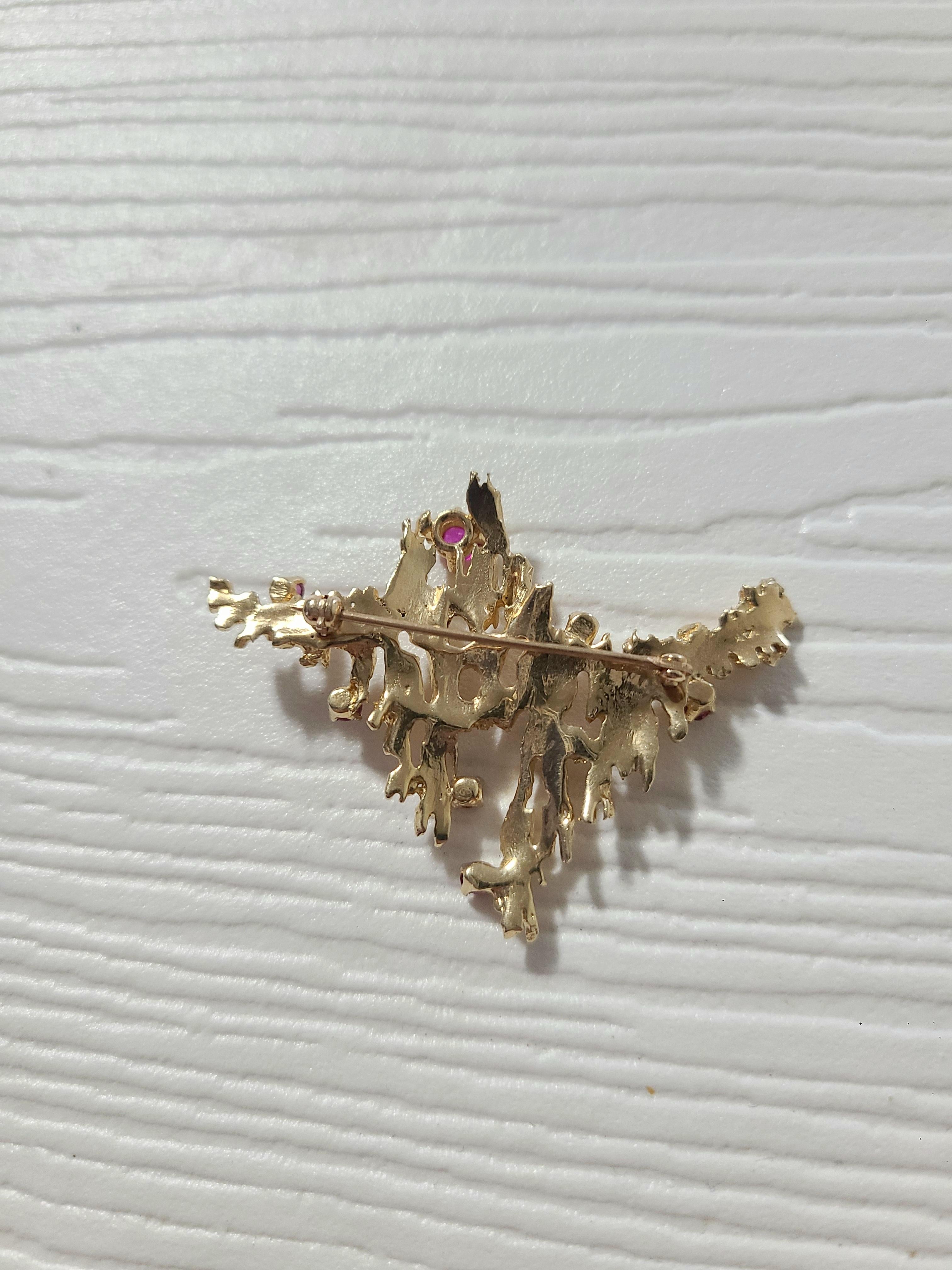 Cushion Cut Late 1950s Gold & Ruby Brutalist Walter Schleup Brooch  For Sale