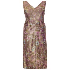 Late 1950's Lame cocktail dress with green and purple floral design at ...