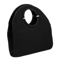 Late 1950s Rosenfeld Black Satin Circle Handle Evening Bag