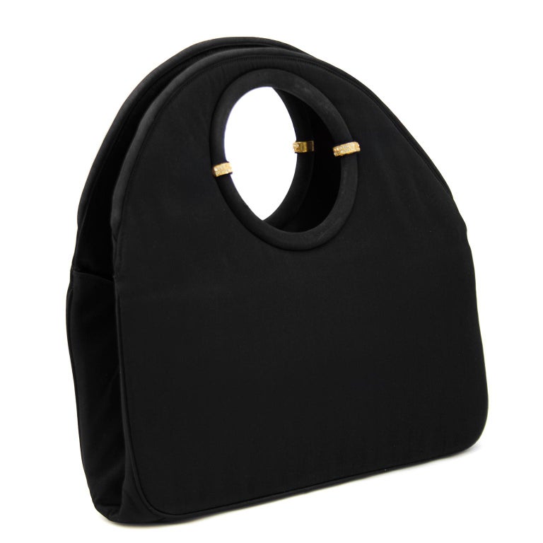 Late 1950s Rosenfeld Black Satin Circle Handle Evening Bag For Sale at ...