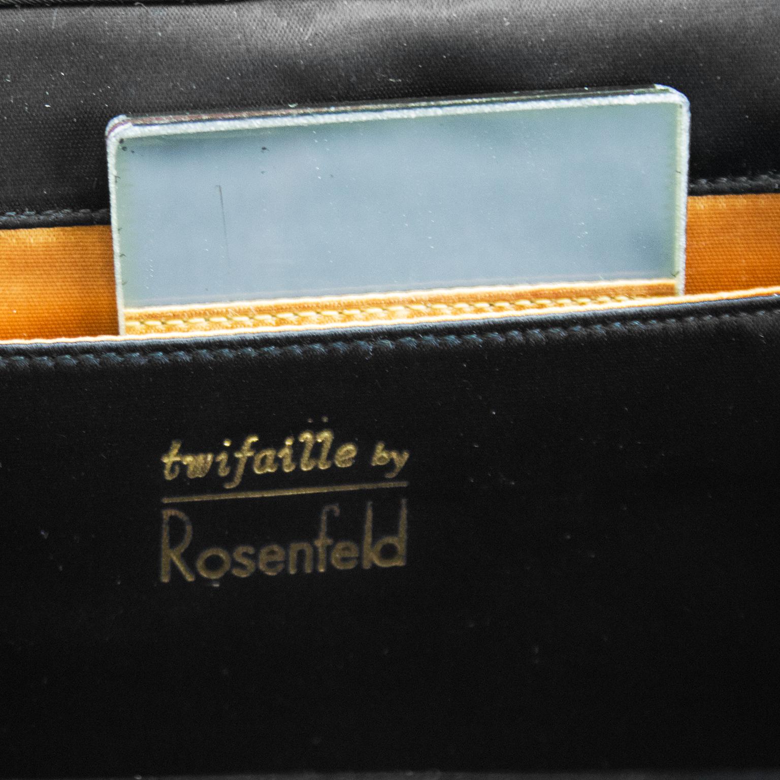 Rosenfeld Schwarze Abendtasche aus Satin mit Kreisgriff aus den späten 1950er Jahren im Angebot 1