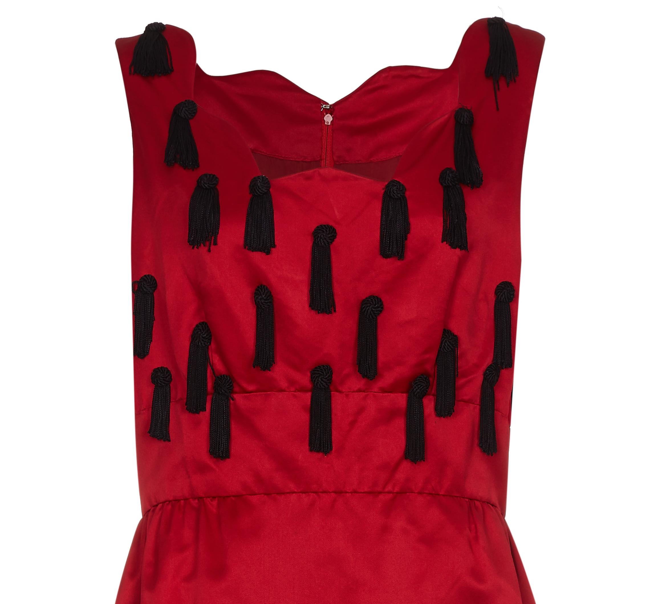 Rouge Fin des années 1960 ou 1970 Jo Copeland for Lisa Meril Red Silk Tassel Dress en vente