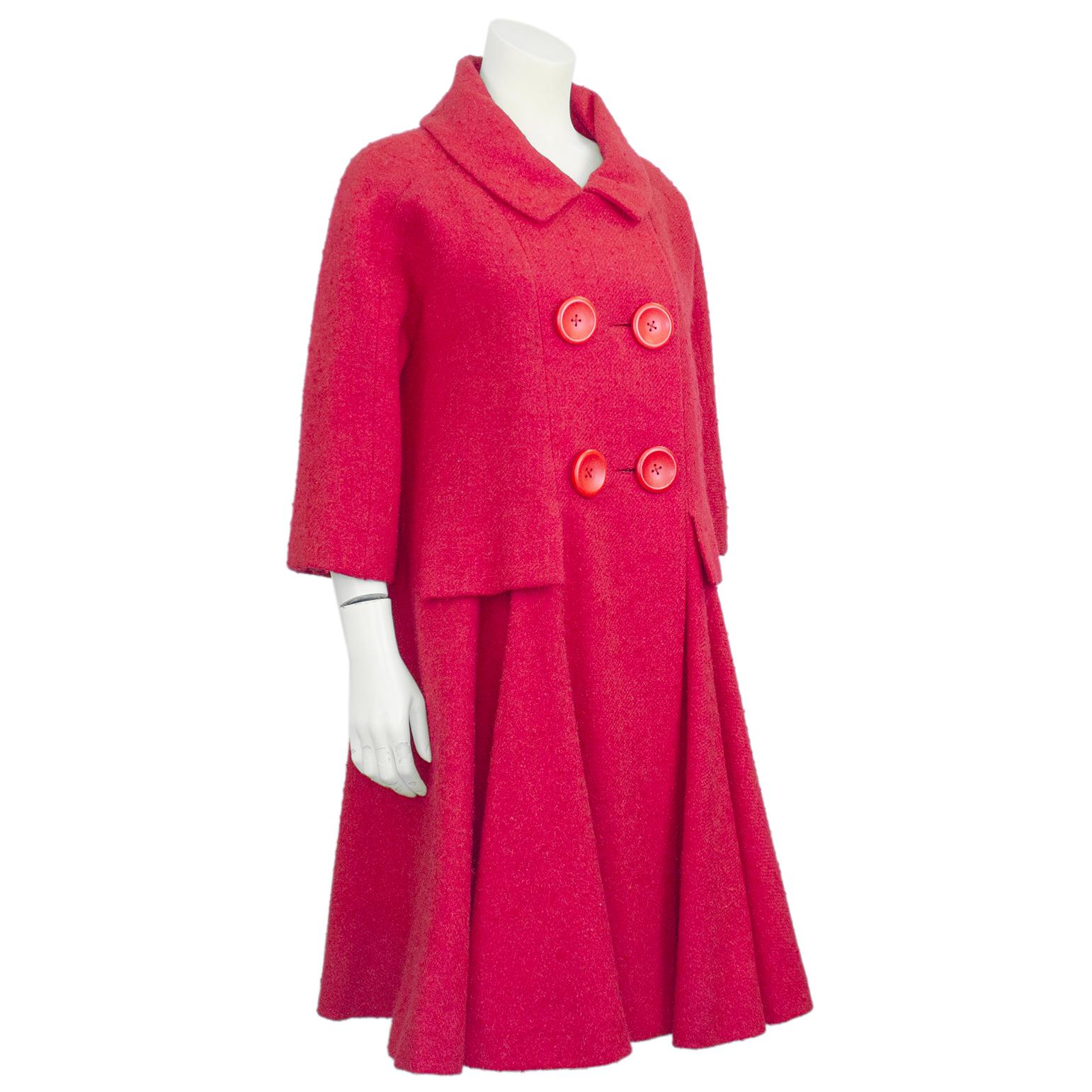 Red Late 1960s Pierre Cardin Scarlet Swing Coat For Sale