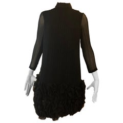 Late 1960s Teal Traina Black Permanent Pleat  Dress with Wonderful Ruching