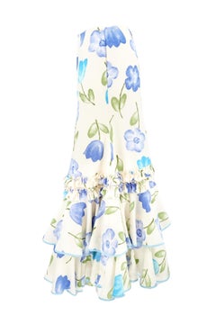 Late 1970s - 1980s Romantic Watercolor Floral Drop-Waist Tiered Crepe Maxi Skirt