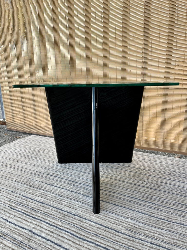 Glass Late 1970s Black Lacquer Postmodern Side Table For Sale