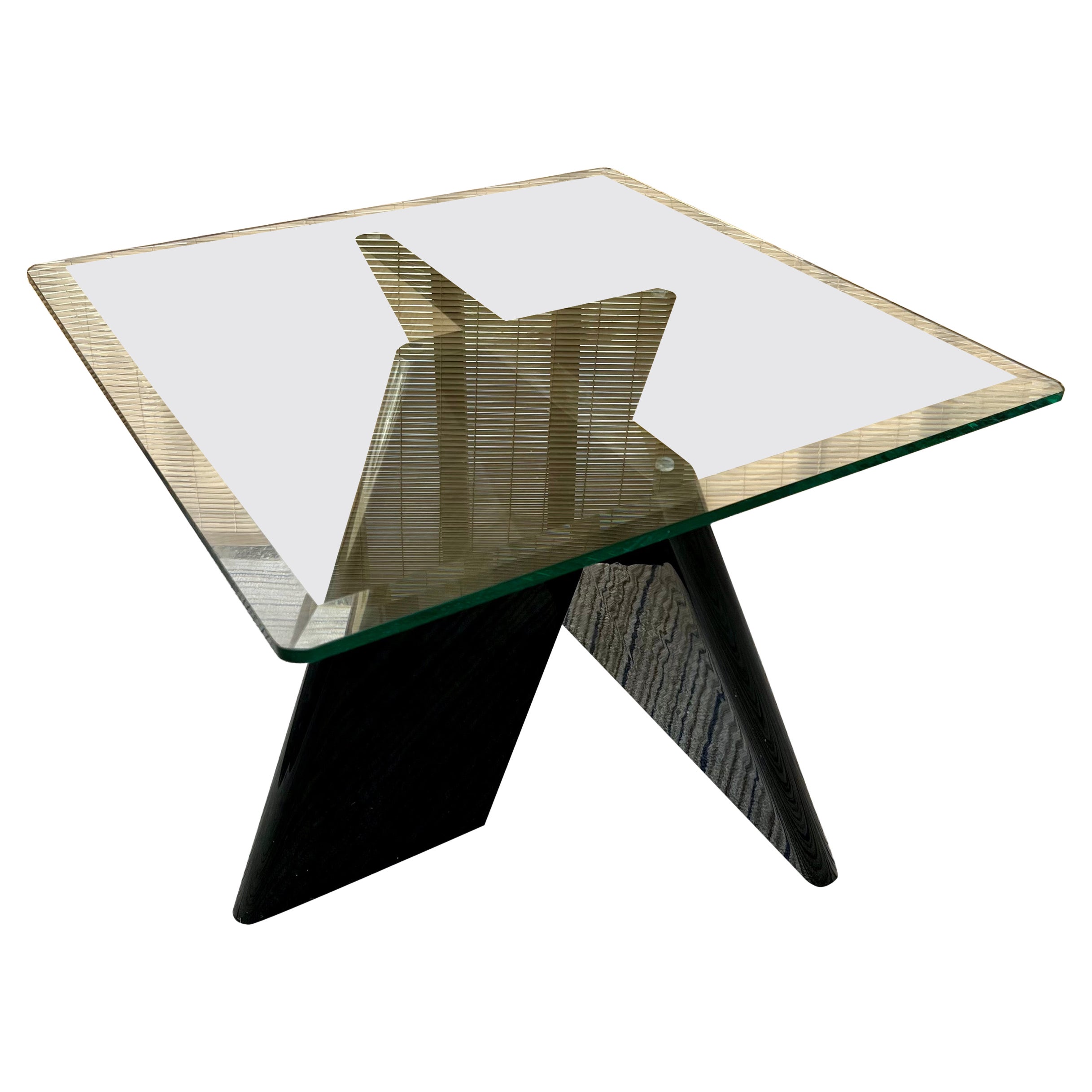 Late 1970s Black Lacquer Postmodern Side Table