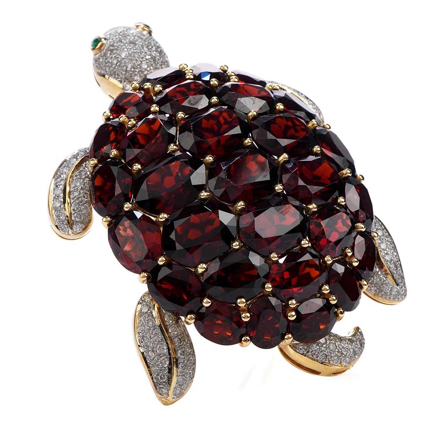 This stunning Well-Made Estate Turtle Motif Brooch Pin

is crafted in solid 18K White & Yellow Gold.

The head, paws and tail of the turtle, are finely encrusted with elaborated with Cluster Style Diamonds of approx. 2.54 carats, H-I color, VS,
