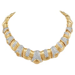 Late 1970s  Diamond Platinum 18K Yellow Gold Choker Necklace
